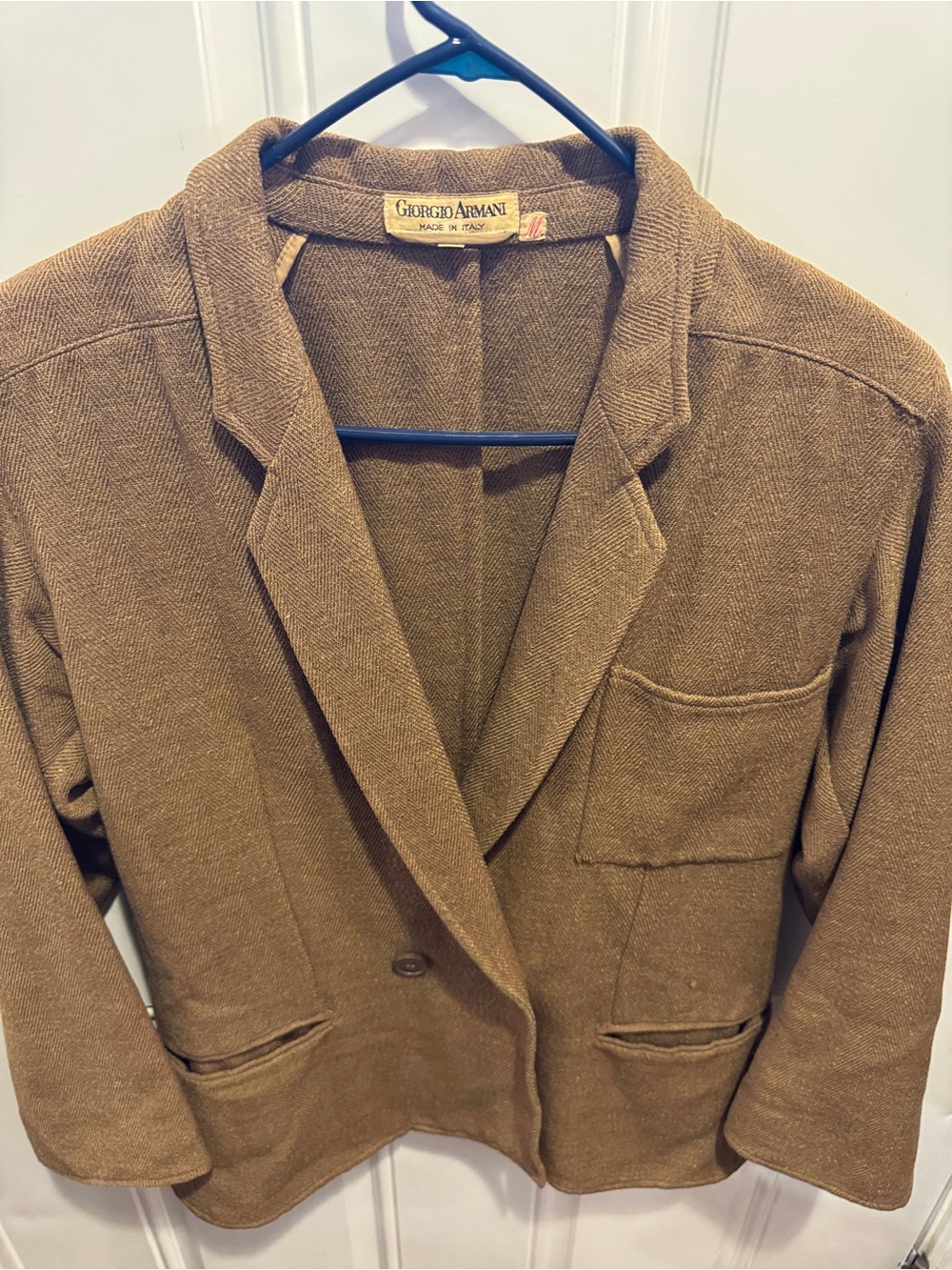 Giorgio Armani Italy Tan Wool Knit Deconstructed Blazer Drapey Size US 4 - Picture 2 of 7